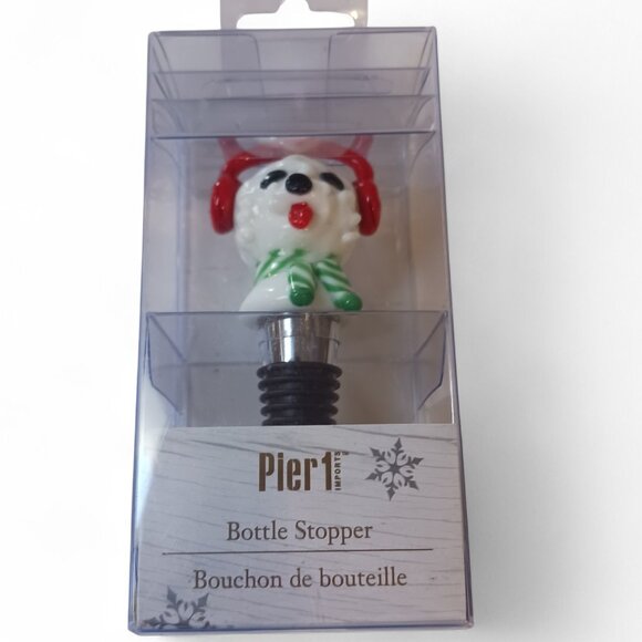 NWT Pier 1 Christmas Dog Wine Bottle Stopper – Red Earmuffs & Scarf 🎄 - Picture 2 of 9